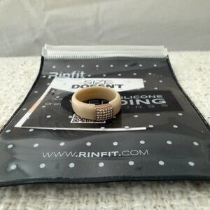 Beige Silicone Ring with Pave Crystal Accent